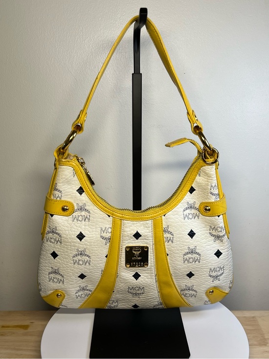 MCM Handbags - MCM White & Yellow Logo Hobo Shoulder Bag EUC